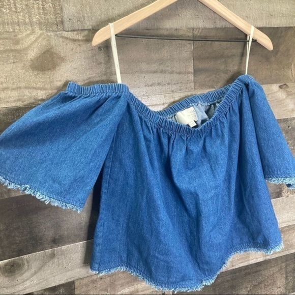 JOA Denim Off the Shoulder Top - Picture 3 of 9